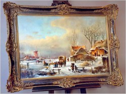 Romantyczne malarstwo! Zimowy krajobraz ze sztafażem - Prof. Janez Kenzer *1930