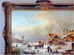 Romantyczne malarstwo! Zimowy krajobraz ze sztafażem - Prof. Janez Kenzer *1930