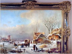 Romantyczne malarstwo! Zimowy krajobraz ze sztafażem - Prof. Janez Kenzer *1930