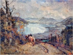 Letni pejzaż! Widok ze wzgórza na Tegernsee - Ludwig Gschossmann *1894
