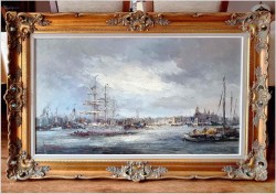 1. Widok na trójmasztowiec w zatoce portowej - John BÉVORT (1917-1996)