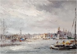 5. Widok na trójmasztowiec w zatoce portowej - John BÉVORT (1917-1996)