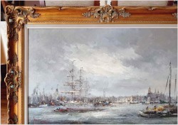 4. Widok na trójmasztowiec w zatoce portowej - John BÉVORT (1917-1996)