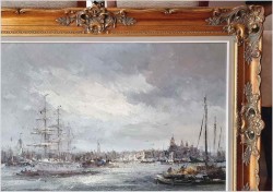 6. Widok na trójmasztowiec w zatoce portowej - John BÉVORT (1917-1996)