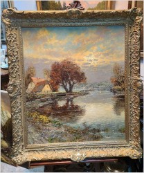 Malarstwo szpachlowe! Zachód słońca nad brzegiem rzeki - Christian Stemmeler *1928 