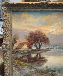 Malarstwo szpachlowe! Zachód słońca nad brzegiem rzeki - Christian Stemmeler *1928 