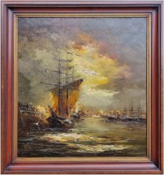 Żaglowiec w portowej przystani - Johannes Hubertus Hendrikus BÉVORT (1917-1996)