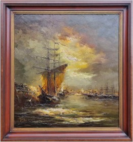 Żaglowiec w portowej przystani - Johannes Hubertus Hendrikus BÉVORT (1917-1996)