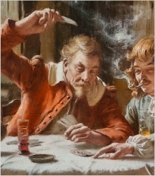 Monachijskie malarstwo! Obraz olejny - Gra w karty - Fritz Wagner (1896-1939)