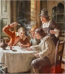 Monachijskie malarstwo! Obraz olejny - Gra w karty - Fritz Wagner (1896-1939)