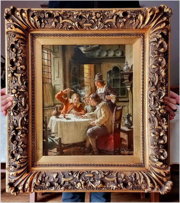 Monachijskie malarstwo! Obraz olejny - Gra w karty - Fritz Wagner (1896-1939)