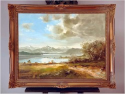 Krajobraz wiejski! Prace w polu nad jeziorem Chiemsee ~ Otto C. Schuster *1924