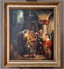 Malarstwo Mistrzów! Próba Wina u Mnicha - Org Hein Van Doren (1930r Düsseldorf)