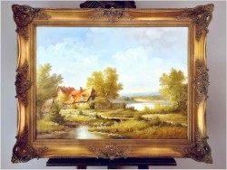 Szczegółowe malarstwo olejne! Wiejski pejzaż - Fritz Zschiesche *1926 