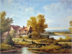 Szczegółowe malarstwo olejne! Wiejski pejzaż - Fritz Zschiesche *1926 