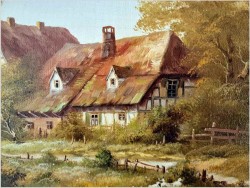 Szczegółowe malarstwo olejne! Wiejski pejzaż - Fritz Zschiesche *1926 