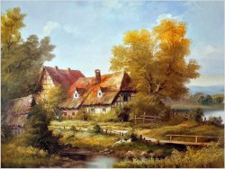 Szczegółowe malarstwo olejne! Wiejski pejzaż - Fritz Zschiesche *1926 