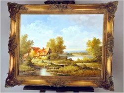 Szczegółowe malarstwo olejne! Wiejski pejzaż - Fritz Zschiesche *1926 