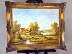 Szczegółowe malarstwo olejne! Wiejski pejzaż - Fritz Zschiesche *1926 