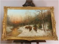 Zimowy Duży Pejzaż z Dzikami - Lothar Klein (*1911 Düsseldorf)