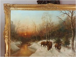 Zimowy Duży Pejzaż z Dzikami - Lothar Klein (*1911 Düsseldorf)