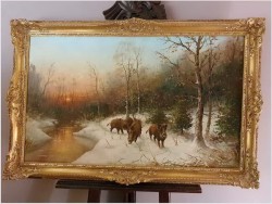 Zimowy Duży Pejzaż z Dzikami - Lothar Klein (*1911 Düsseldorf)