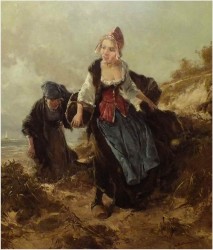 RARYTAS! HOLENDERSKIE KOBIETY NA WYDMACH MORSKICH - DICKMEIS GERHARD (Heinsberg 1918 – 1978 Jülich)