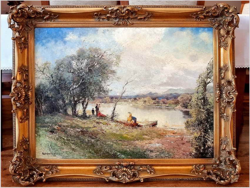 Wspaniały jesienny pejzaż! Piknik nad brzegiem wody - Ludwig Gschossmann *1894 