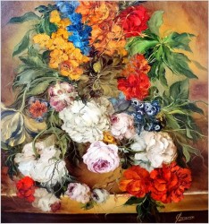 Martwa natura! Bukiet kolorowych kwiatów - Heinrich Garossa *1902