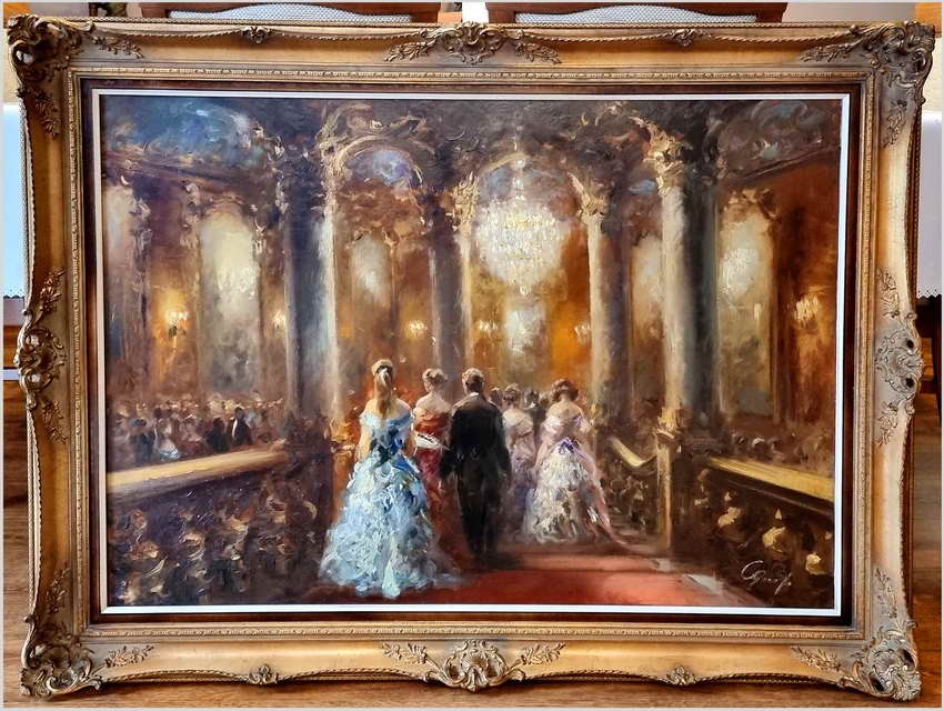 Malarstwo do salonu! Scena balu w zabytkowym wnętrzu - Constantin GRAF (Berlin *1930)