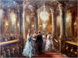 Malarstwo do salonu! Scena balu w zabytkowym wnętrzu - Constantin GRAF (Berlin *1930)