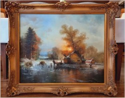 Klimatyczny zimowy pejzaż ze sztafażem! Hamid MEHRNIA (ur. 1942 w Tabriz / Iran)