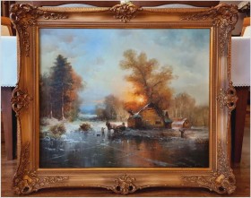 Klimatyczny zimowy pejzaż ze sztafażem! Hamid MEHRNIA (ur. 1942 w Tabriz / Iran)