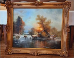 Klimatyczny zimowy pejzaż ze sztafażem! Hamid MEHRNIA (ur. 1942 w Tabriz / Iran)