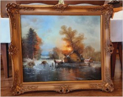 Klimatyczny zimowy pejzaż ze sztafażem! Hamid MEHRNIA (ur. 1942 w Tabriz / Iran)