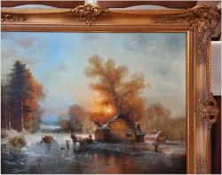 Klimatyczny zimowy pejzaż ze sztafażem! Hamid MEHRNIA (ur. 1942 w Tabriz / Iran)