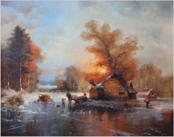 Klimatyczny zimowy pejzaż ze sztafażem! Hamid MEHRNIA (ur. 1942 w Tabriz / Iran)