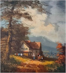 Wiejski krajobraz! Spotkanie na drodze - Heinrich Berger (1898-1977)