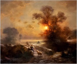 Wspaniały nokturn! Pasterka ze stadem owiec - Günter König *1926