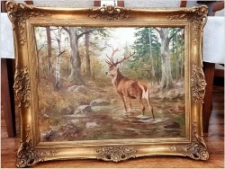 Dostojny Jeleń w leśnym strumieniu - oryg. Georg Majewicz (1897-1965)