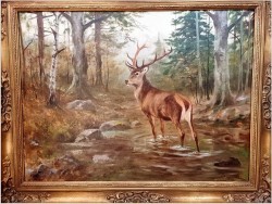 Dostojny Jeleń w leśnym strumieniu - oryg. Georg Majewicz (1897-1965)