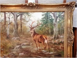 Dostojny Jeleń w leśnym strumieniu - oryg. Georg Majewicz (1897-1965)