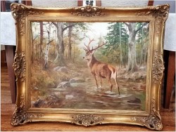 Dostojny Jeleń w leśnym strumieniu - oryg. Georg Majewicz (1897-1965)