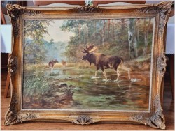 Obraz dla myśliwego! Przeprawa łosi przez mokradła - oryg. Georg Majewicz 1897-1965 