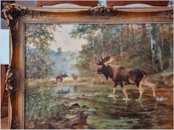 Obraz dla myśliwego! Przeprawa łosi przez mokradła - oryg. Georg Majewicz 1897-1965 
