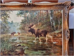 Obraz dla myśliwego! Przeprawa łosi przez mokradła - oryg. Georg Majewicz 1897-1965 