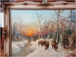 Rarytas! Zimowy pejzaż z dzikami - W.v.Kamp (120cm X 90cm)