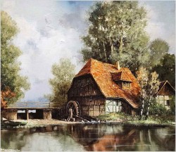 Wiejski krajobraz! Widok na stary młyn wodny - Jürgen Winter (1931-2010)