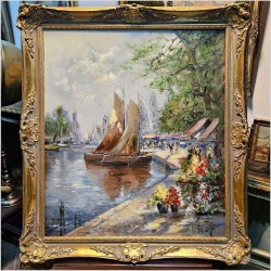 Barwny obraz! Łodzie w portowym nabrzeżu - Heinz HOHENDORFF (1917-2003)