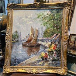 Barwny obraz! Łodzie w portowym nabrzeżu - Heinz HOHENDORFF (1917-2003)